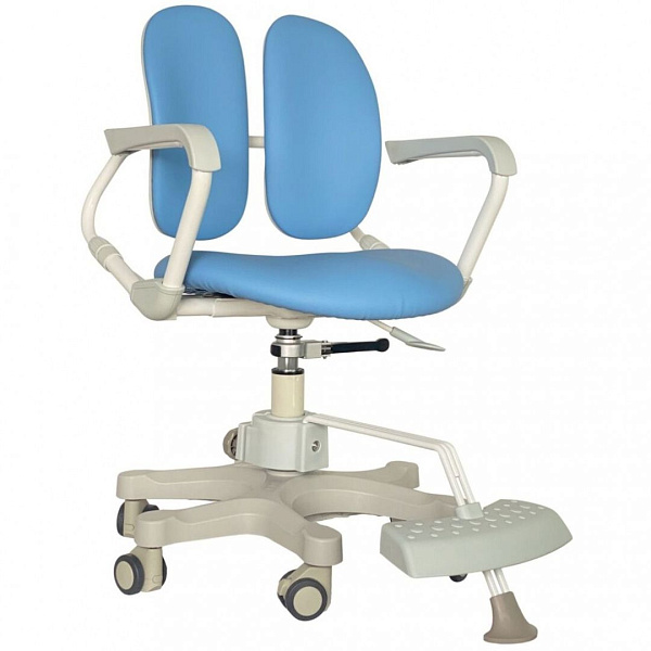 Ортопедическое детское кресло Duorest Duokids DR-280DDS синее: двойная спинка, подножка, экокожа